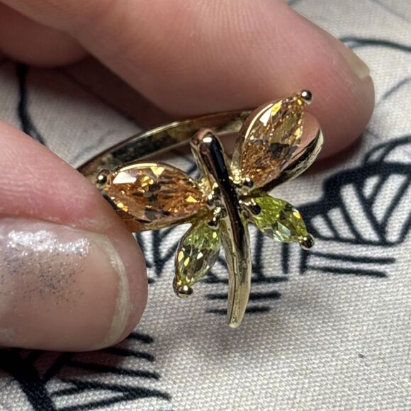 Dragonfly Ring with Orange and Green Stones Size 9.5 - Picture 4 of 7